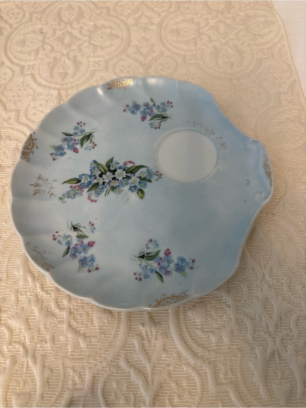 Vintage Metasco Japan Blue Floral Handpainted Shell Snack Plate 8”